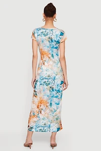 Floral Short Sleeve Scoop Neck Maxi Dress