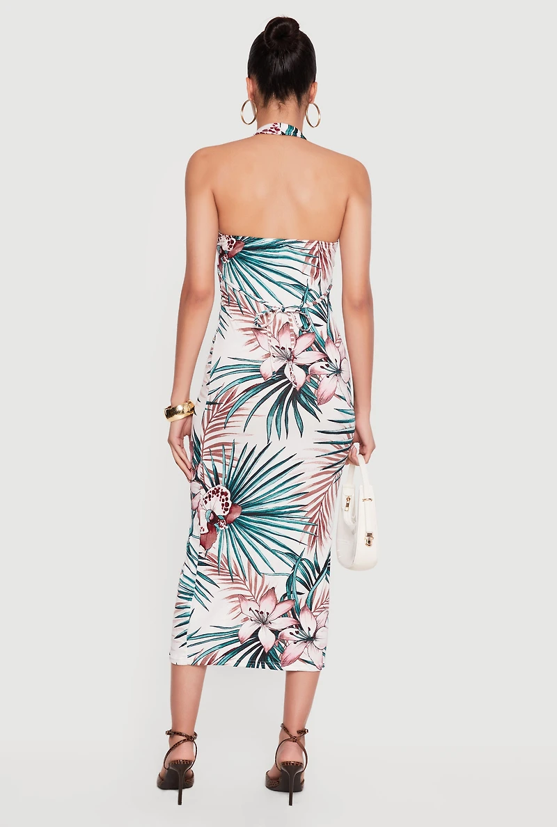 Floral Print Halter Neck Maxi Dress