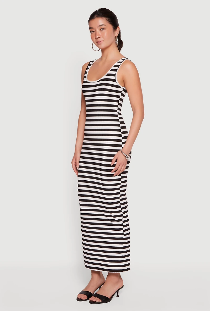 Striped Scoop Neck Slit Back Maxi Dress