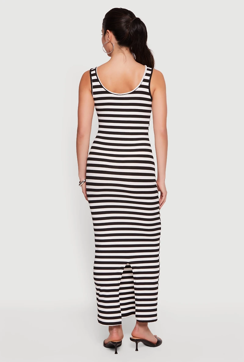 Striped Scoop Neck Slit Back Maxi Dress