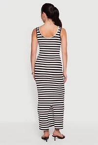 Striped Scoop Neck Slit Back Maxi Dress