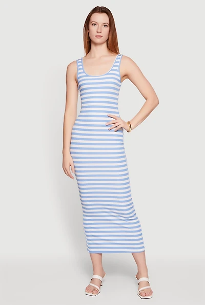 Striped Scoop Neck Slit Back Maxi Dress