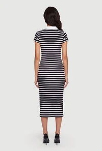 Striped Short Sleeve Midi Polo Dress