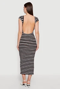 Striped Rib Knit Low Back Maxi Dress