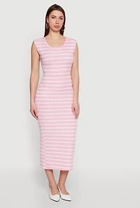 Striped Rib Knit Low Back Maxi Dress