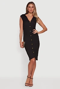 Sleeveless Textured Knit Button Front Dress