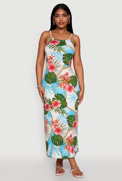 Tropical Chain Print Maxi Sundress