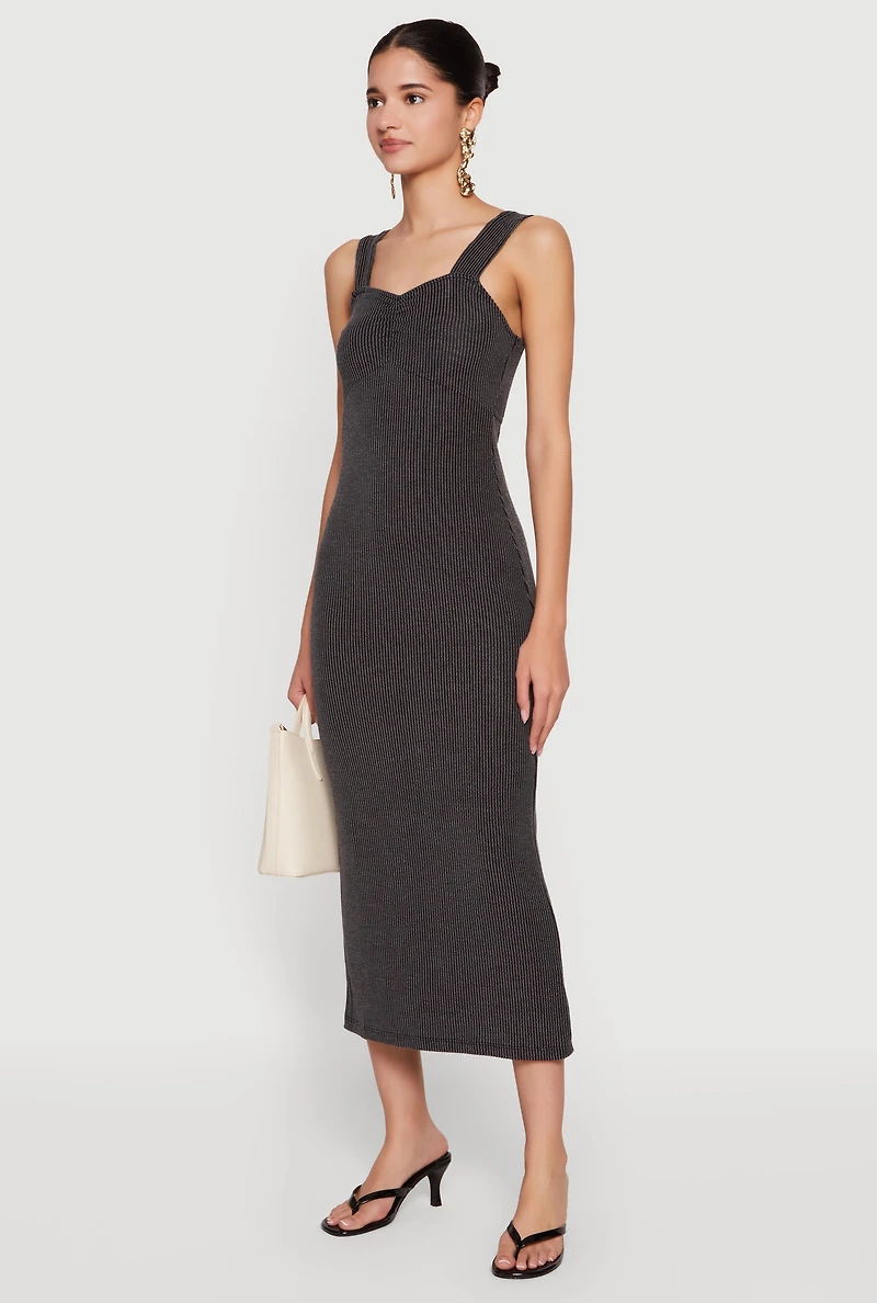 Ribbed Knit Sweetheart Neckline Midi Dress
