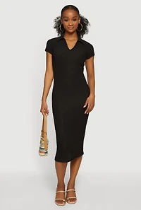Short Sleeve Textured Knit Polo Dress