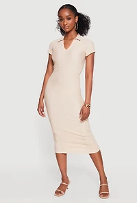 Short Sleeve Textured Knit Polo Dress