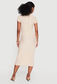Short Sleeve Textured Knit Polo Dress
