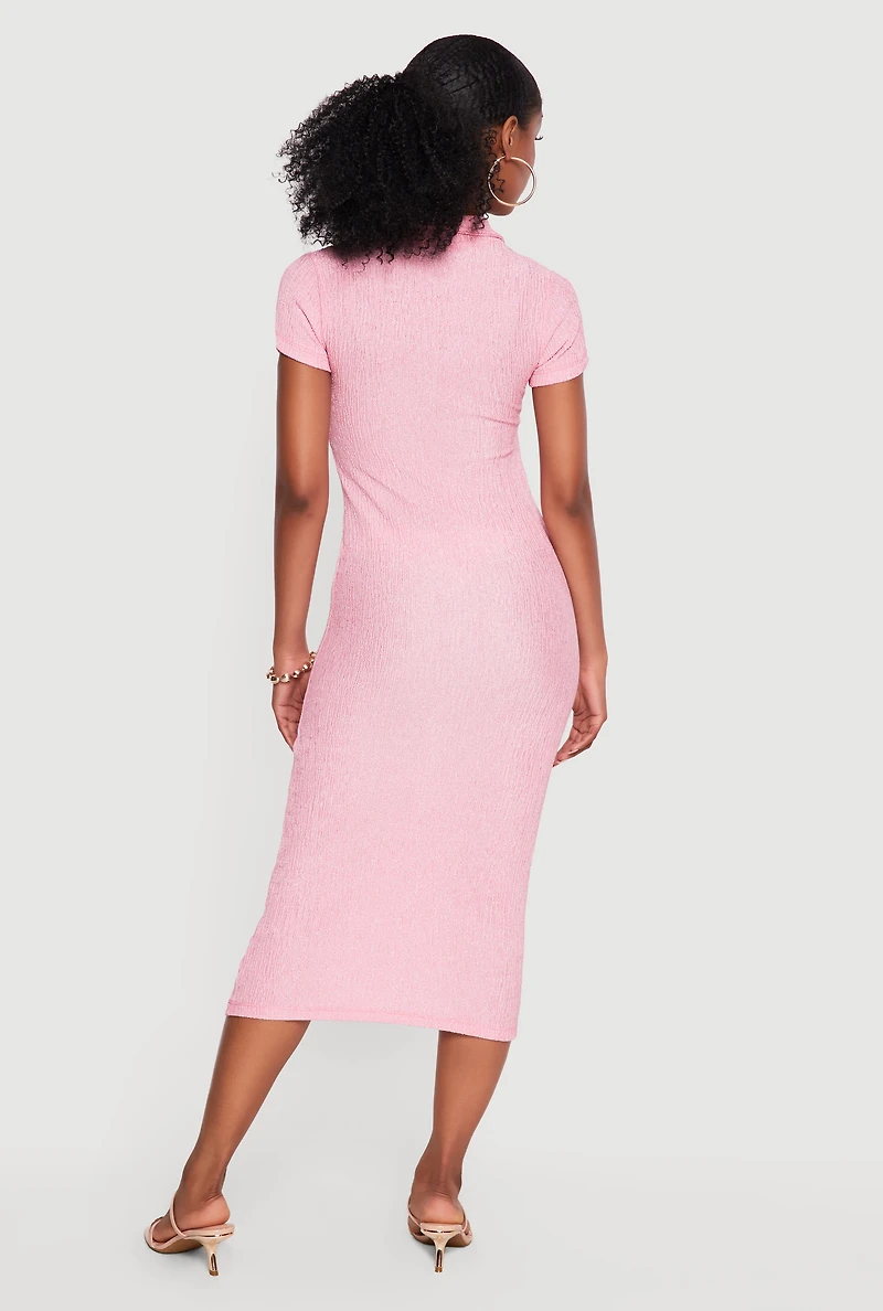 Short Sleeve Textured Knit Polo Dress