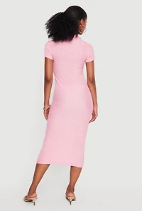 Short Sleeve Textured Knit Polo Dress