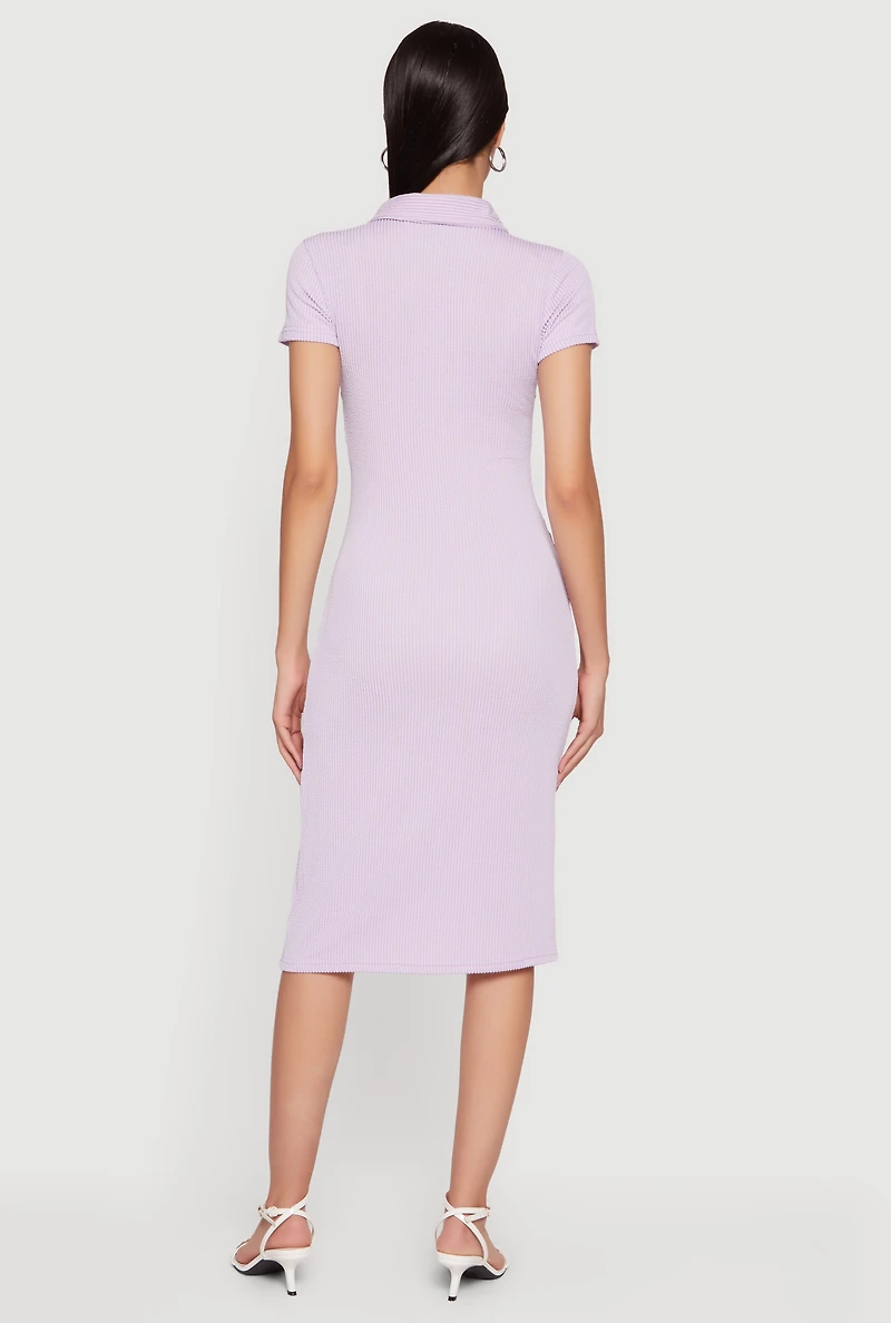 Rib Knit Button Front Midi Shirt Dress