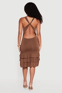 Cowl Halter Neck Tiered Ruffle Hem Midi Dress