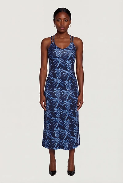 Pineapple Print Double Strap Maxi Dress