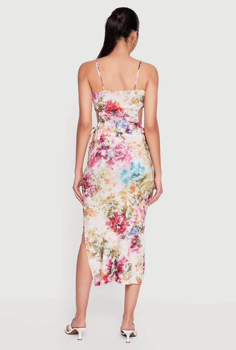Printed Side Cutout Cami Dress