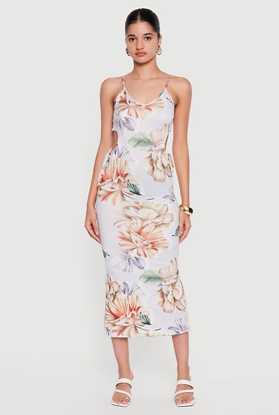Floral Print Side Cutout Cami Dress