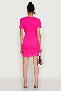 Ribbed Knit Ruched T Shirt Dress