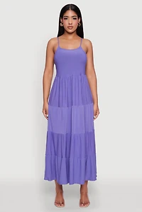 Womens Scoop Neck Tiered Maxi Sundress, Purple,
