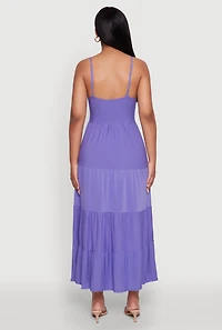 Womens Scoop Neck Tiered Maxi Sundress, Purple, Size M