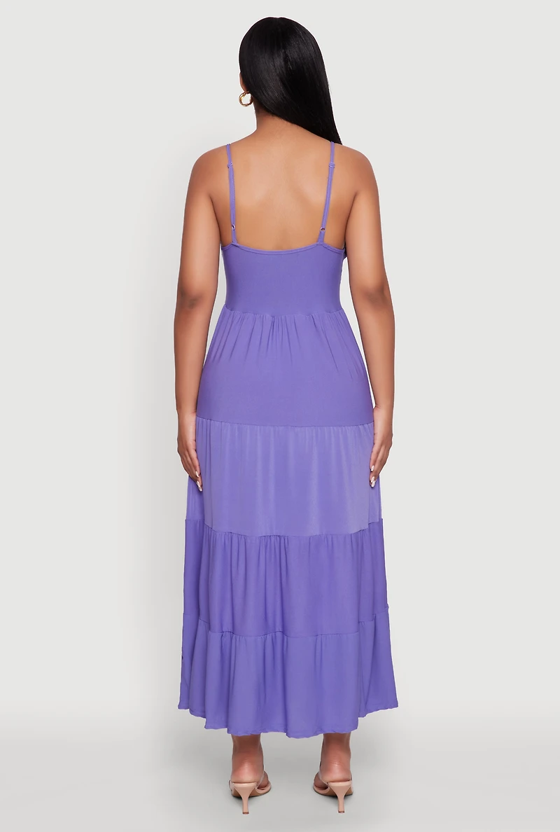 Womens Scoop Neck Tiered Maxi Sundress, Purple,