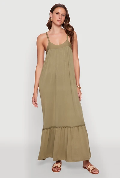 Elegant Braided Sleeve Tiered Maxi Dress