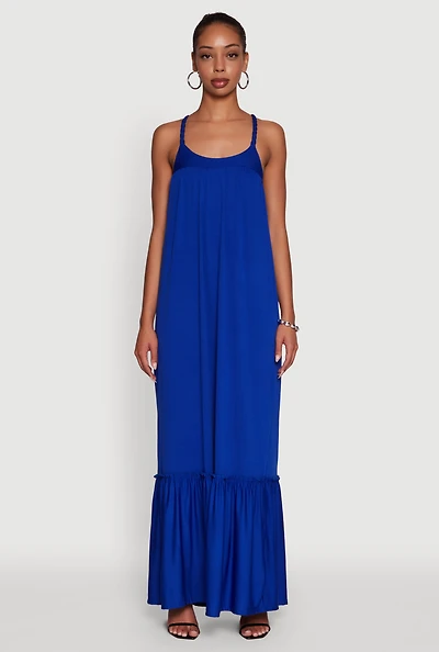 Womens Elegant Braided Sleeve Tiered Maxi Dress,