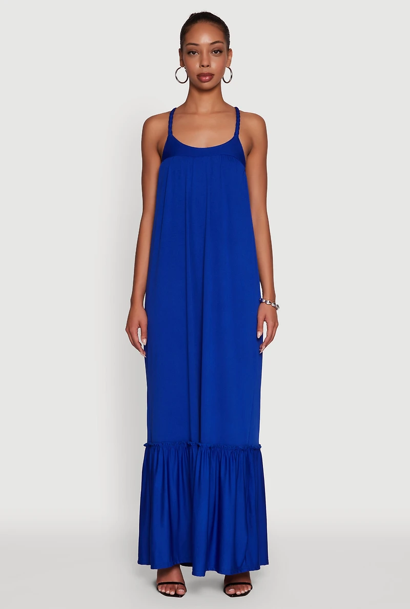 Elegant Braided Sleeve Tiered Maxi Dress