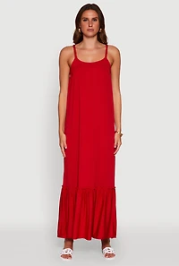 Womens Elegant Braided Sleeve Tiered Maxi Dress, Red, Size S