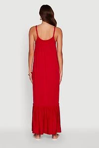 Womens Elegant Braided Sleeve Tiered Maxi Dress, Red, Size S