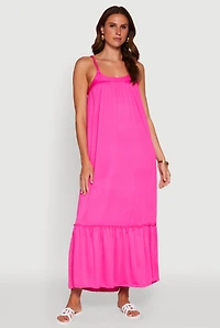 Womens Elegant Braided Sleeve Tiered Maxi Dress, Pink, Size M