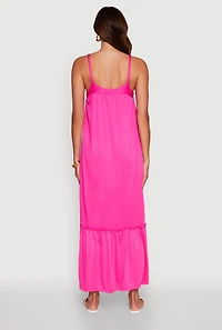 Womens Elegant Braided Sleeve Tiered Maxi Dress, Pink, Size M