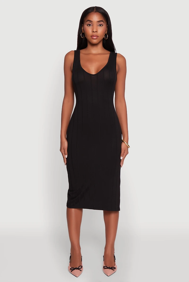 Womens Trendy Rib Knit V-Neck Side Slit Tank Dress, Black, Size M