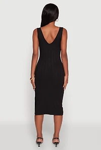Womens Trendy Rib Knit V-Neck Side Slit Tank Dress, Black, Size M