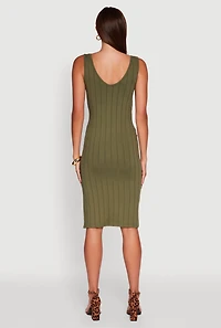 Womens Trendy Rib Knit V-Neck Side Slit Tank Dress, Green, Size M
