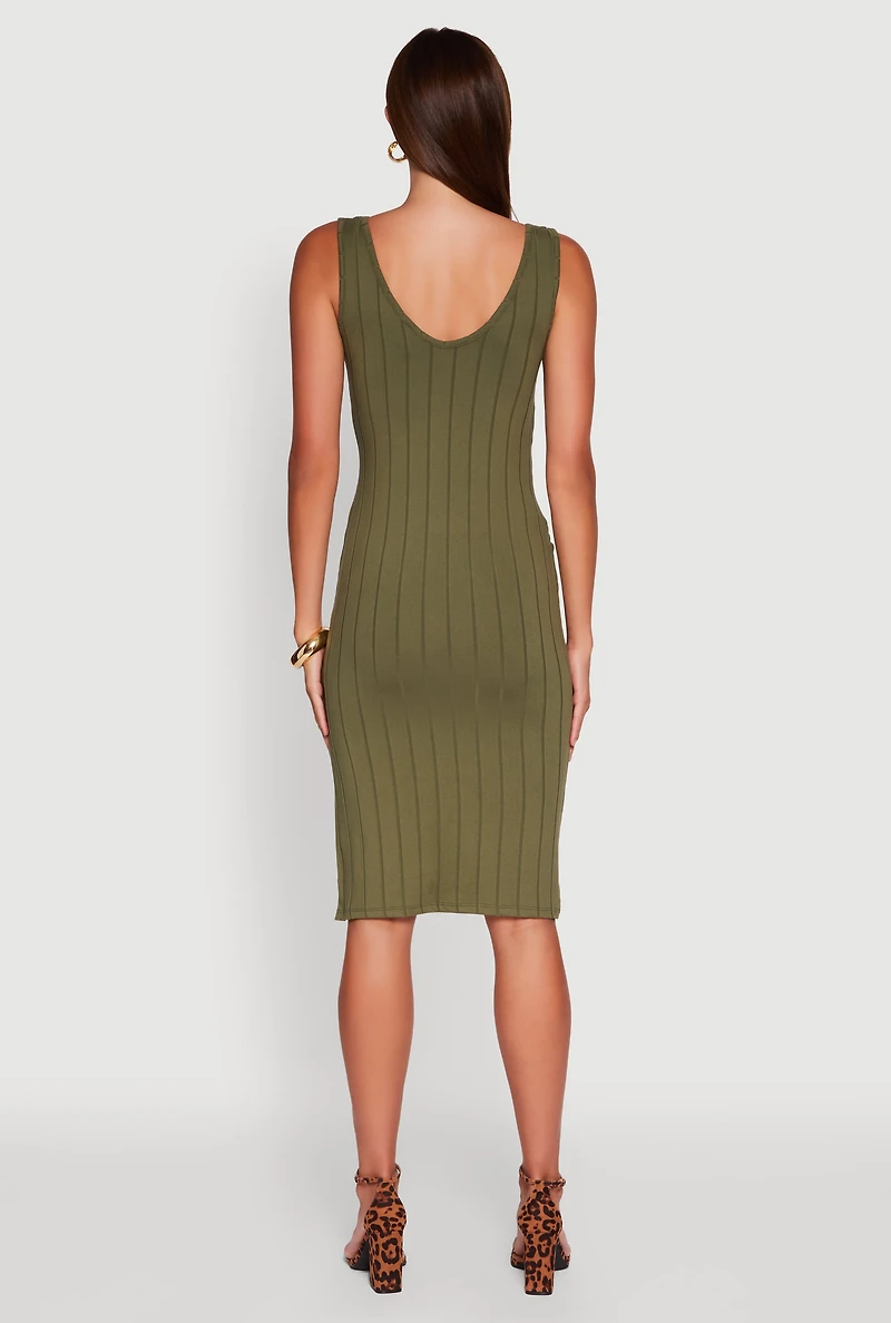 Womens Trendy Rib Knit V-Neck Side Slit Tank Dress,