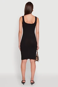 Womens Trendy Ribbed Knit Square Neck Sleeveless Dress,
