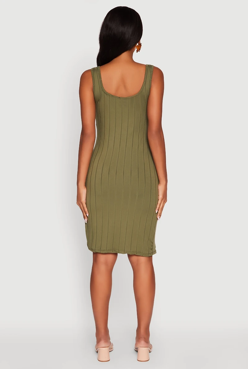 Womens Trendy Ribbed Knit Square Neck Sleeveless Dress, Green, Size XL
