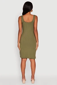Womens Trendy Ribbed Knit Square Neck Sleeveless Dress, Green, Size XL