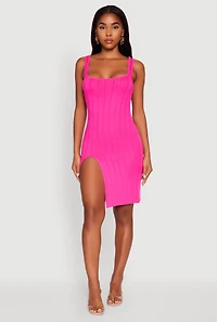 Trendy Ribbed Knit Square Neck Sleeveless Dress