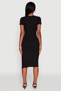 Womens Ribbed Knit Shadow Stripe Midi T-Shirt Dress,