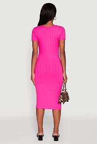 Womens Ribbed Knit Shadow Stripe Midi T-Shirt Dress, Pink, Size S