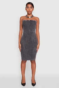Womens Rib Knit Mineral Wash Tube Dress, Grey, Size S