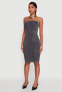 Womens Rib Knit Mineral Wash Tube Dress, Grey, Size S