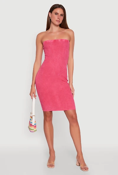 Womens Rib Knit Mineral Wash Tube Dress, Pink, Size M