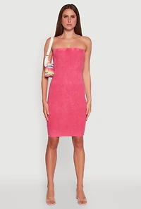 Womens Rib Knit Mineral Wash Tube Dress, Pink, Size M