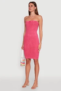 Womens Rib Knit Mineral Wash Tube Dress, Pink, Size M