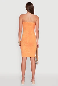 Womens Rib Knit Mineral Wash Tube Dress, Orange, Size S