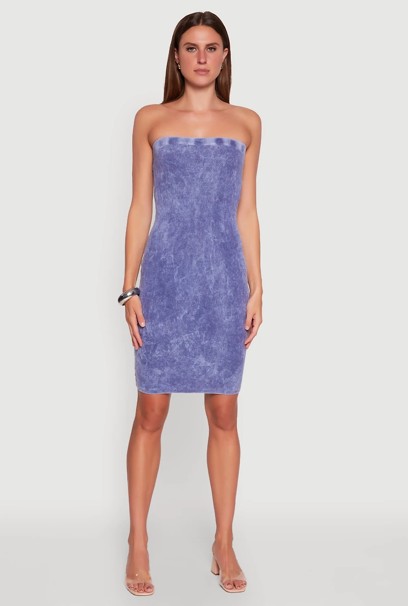 Womens Rib Knit Mineral Wash Tube Dress, M